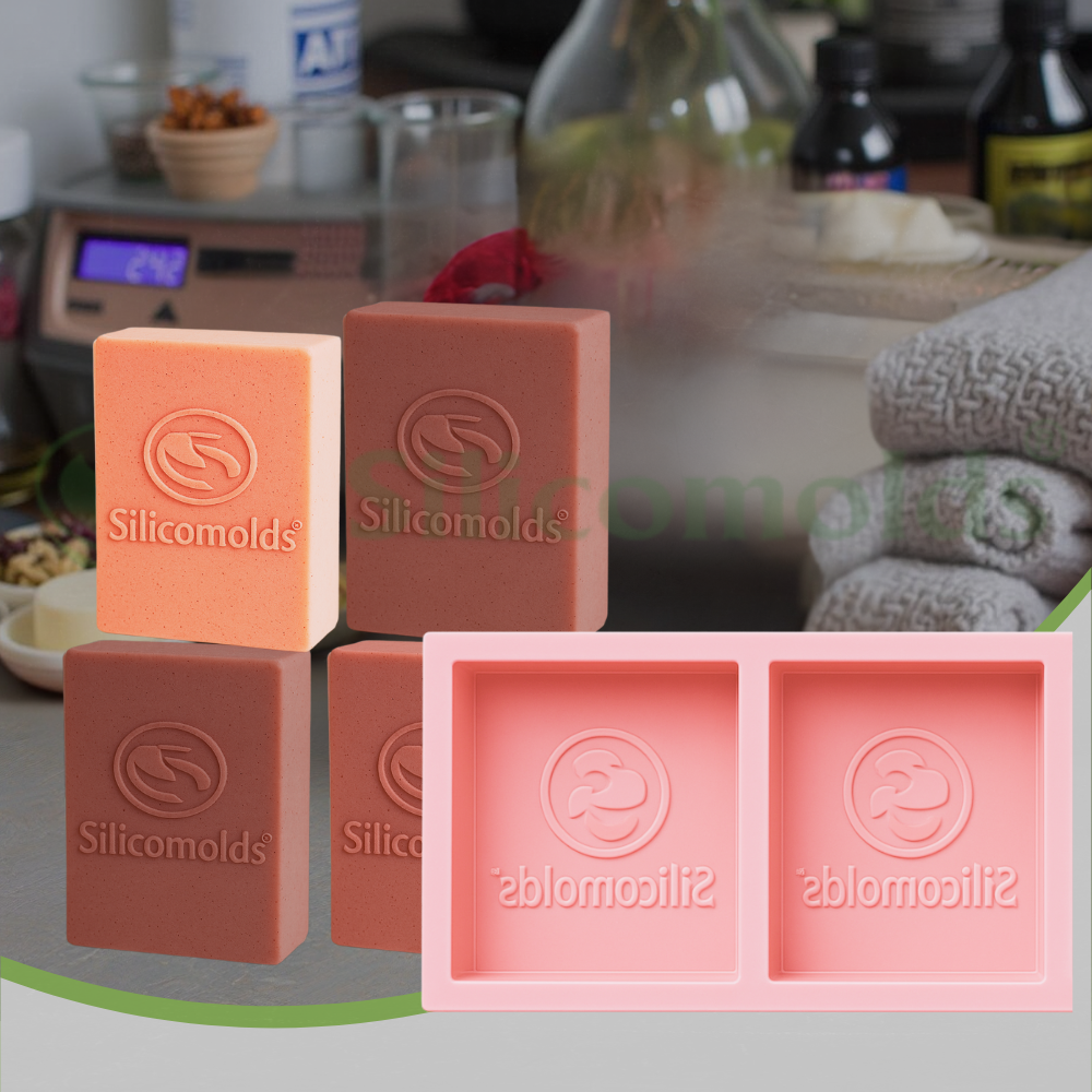 SILICOMOLDS - 100gms - Rectangle -2 cavities - Silicone Soap Mold With Customised Logo. (Copy)